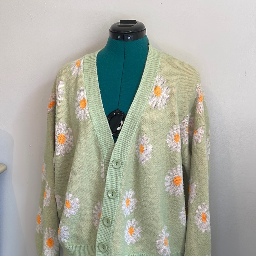 green floral button up sweater